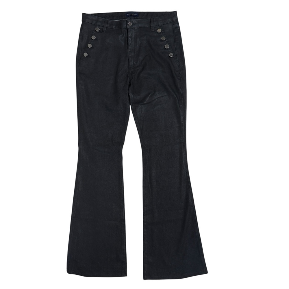 Ramy Brook Helena Black Coated High RiseFlare Jeans with Button Accents Size 30